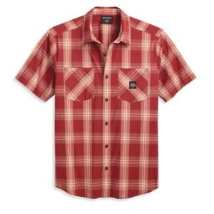 Harley-Davidson Men's Staple Poplin Red Plaid Short-sleeve Shirt - Size Small